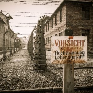 Electric fence in former Nazi concentration camp Auschwitz I, Poland